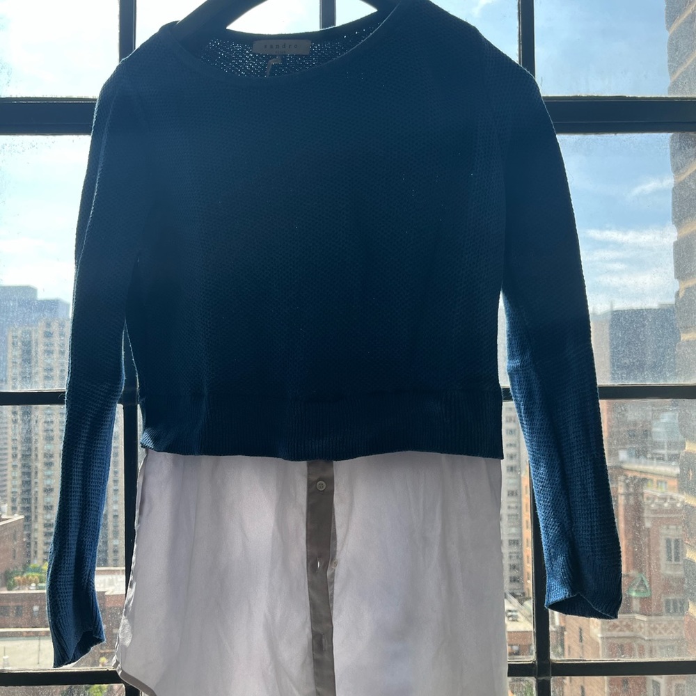 Sandro Sweater with Shirt Blue Size Small